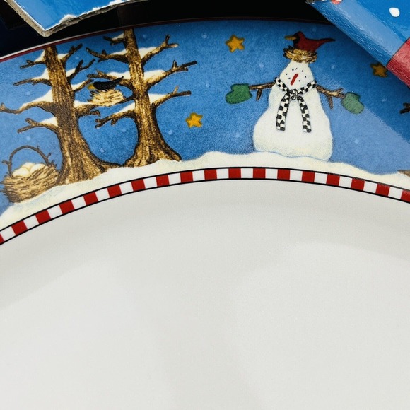 Debbie Mumm Snowman Dinner Plates Set of 4 Holiday Winter Christmas Folk Art 11" - Picture 4 of 4